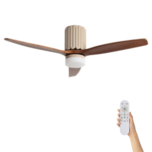 Fluisterstille plafondventilator Esmay Ø132cm – Afstandsbediening Timer – Beige Donker Hout