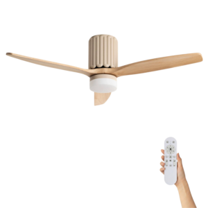 Fluisterstille plafondventilator Esmay Ø132cm – Afstandsbediening Timer – Beige Licht Hout