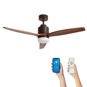 Fluisterstille plafondventilator Tarek Ø132cm – Afstandsbediening Timer – Bruin Donker Hout (Wifi)