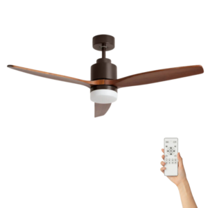 Fluisterstille plafondventilator Tarek Ø132cm – Afstandsbediening Timer – Bruin Donker Hout