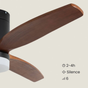 Fluisterstille plafondventilator Filip Ø132cm – Afstandsbediening Timer – Zwart Donker Hout – afbeelding 4