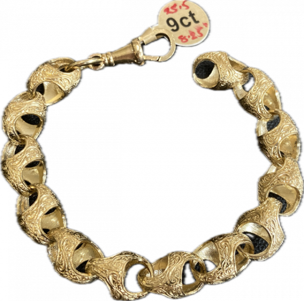 9ct 375 Gold Acorn Link Bracelet 8.25"