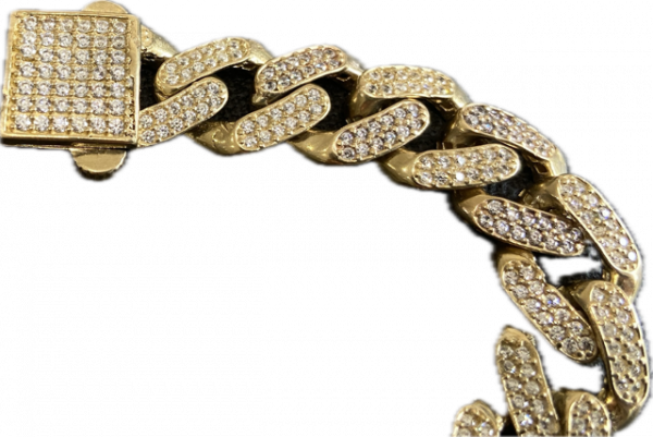 9ct Gold CZ Iced Cubin Link Bracelet 8"