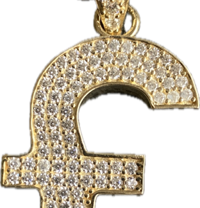 9ct gold, Stone Set £ Sign Pendant