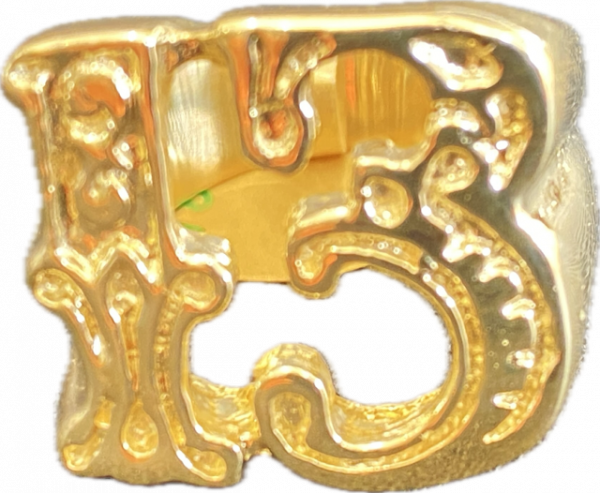 Solid 9ct Gold Gents Lucky 13 Scroll Patterned Ring