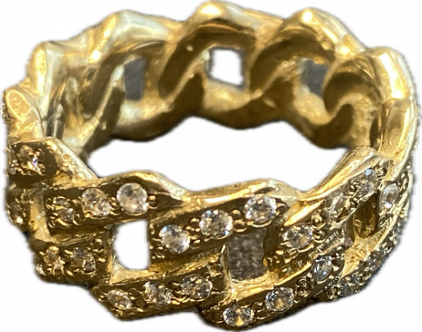 Solid 9 Carat Gold Cubic Zieconia Cuban linked ring