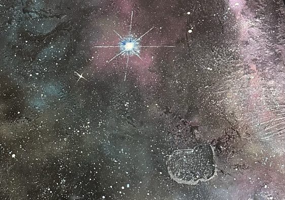 "Kunstwerk van een nebula op een vloer als kosmos, symbool voor de ICMe-theorie en schoonheid in de nucleus."