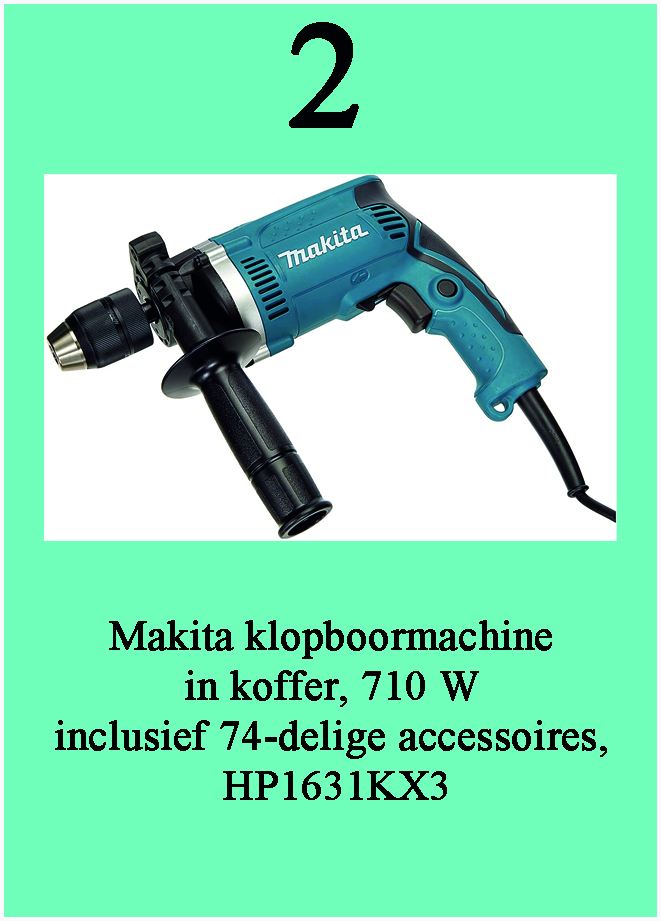 Nummer 2 in Top 5 in klopboormachines de Makita klopboormachine in koffer, 710 W inclusief 74-delige accessoires, HP1631KX3