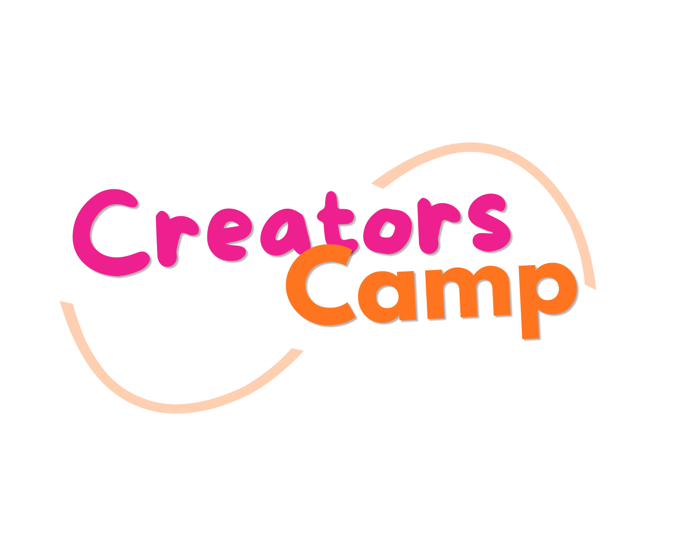 Schriftzug in pink "Creators" und in orange "Camp" mit einer orangen Welle umschwungen.