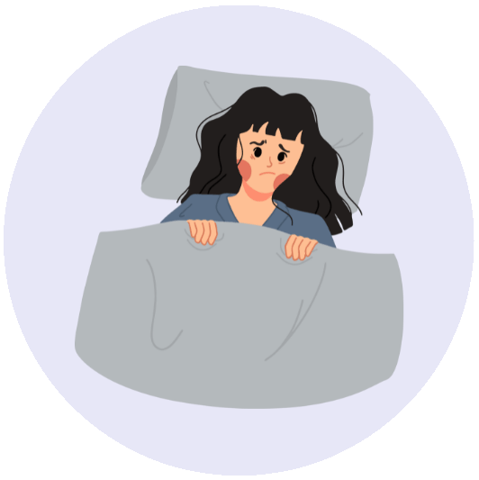 Schmerzen beim Sex Illustration einer Frau die aufgrund von Schmerzen beim Sex frustriert im Bett liegt.