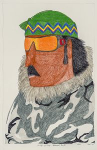 Ningiukulu Teevee. Inuit (Kinngait), b. 1963. Asivaqti Palirniq (Weathered Hunter), 2016. graphite, coloured pencil, ink on paper. Collection of the WAG.