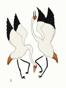 Quvianaqtuk Pudlat. Dancing Cranes, Stonecut (20-02). 2020 Cape Dorset Annual Print Collection