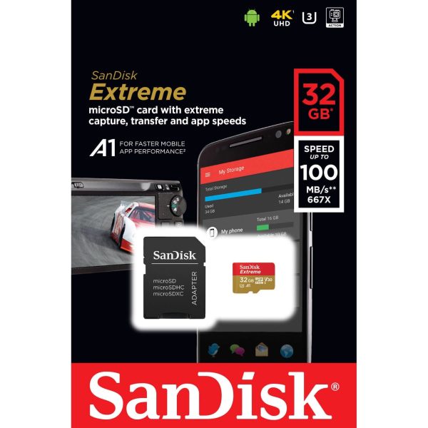 SANDISK Minnekort MicroSDHC Extreme 32GB+Adap Rescue Pro Deluxe 100MB/s A1 C10 V30 UHS-I U3