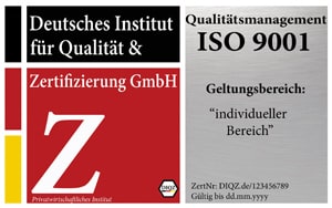 ISO 9001 Prüfzeichen und Prüfsiegel für die Zertifizierung ISO 9001