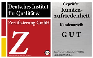 DIQZ-Prüfzeichen - Deutsches Institut für Qualität & Zertifizierung GmbH Zertifizierung Geprüfte Kundenzufriedenheit, Deutsches Institut für Qualität & Zertifizierung