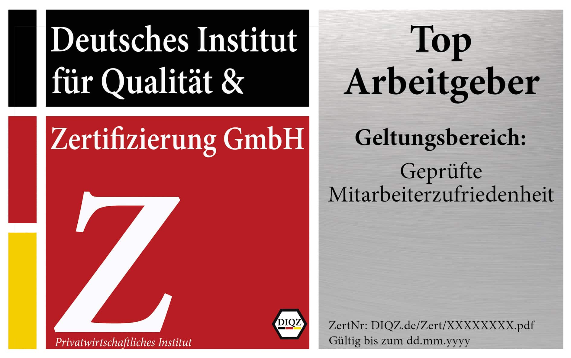 DIQZ PZ TOP Arbeitgeber - Mitarbeiterzufriedenheit Top Arbeitgeber - Zertifizierung geprüfte Mitarbeiterzufriedenheit