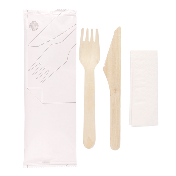 Fork, knife and napkin set in bag