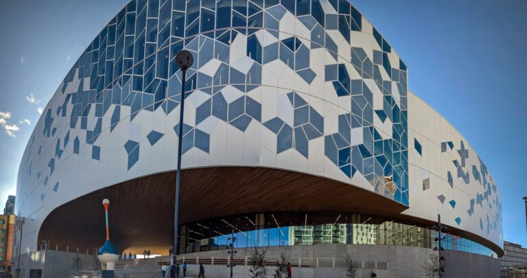 view photography of white and blue building