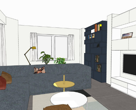 interieuradvies, woonkamer, keuken, eetkamer, fris, wit, kleurrijk, blauw, geel, modern, warm, interieurstyling, woonkamerstyling