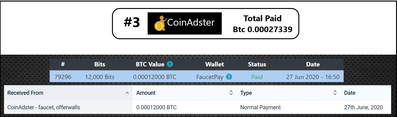 pagamento coinadster