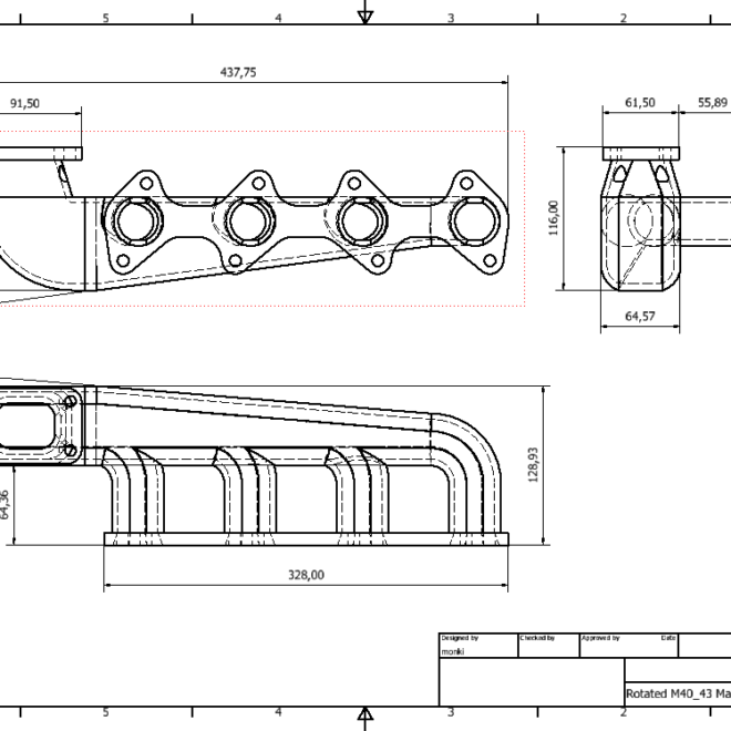 BMW m40/m43 Turbo Manifold Dimensions