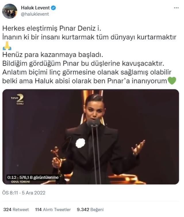 Altın Kelebek'teki konuşmasından dolayı herkesin linç ettiği Pınar Deniz'e Haluk Levent sahip çıktı Altın Kelebek'teki konuşmasından dolayı herkesin linç ettiği Pınar Deniz'e Haluk Levent sahip çıktı