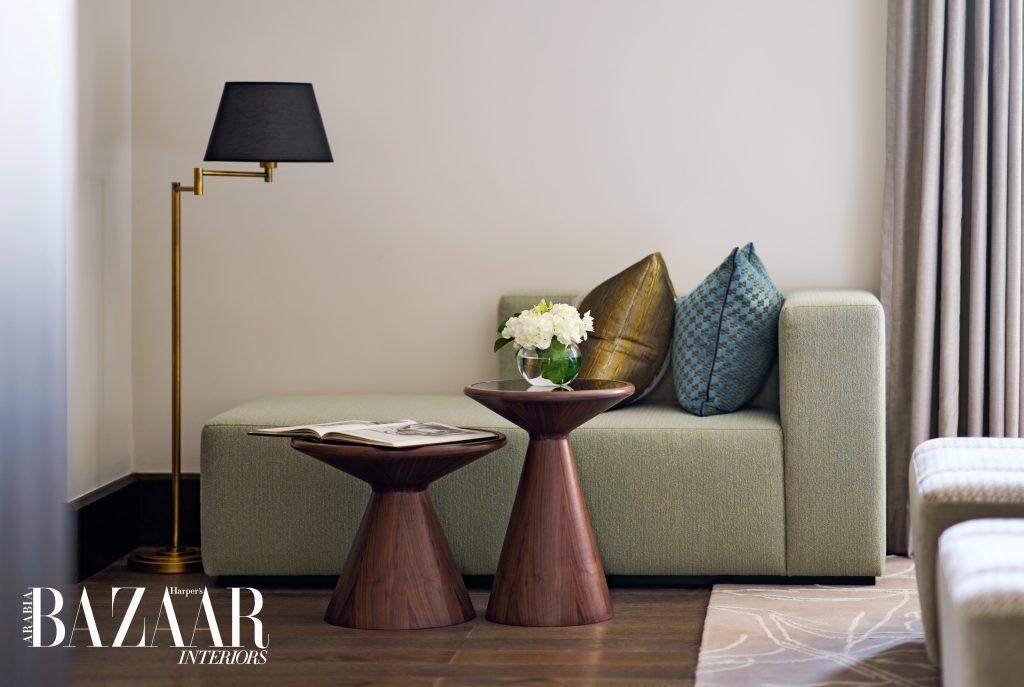 Magical Moments: Inside Jumeirah Dar Al Masyaf ’s Newly Revived Malakiya Villas 24 Sage green upholstery escalates the natural tones bringing a calm sense of relaxation
