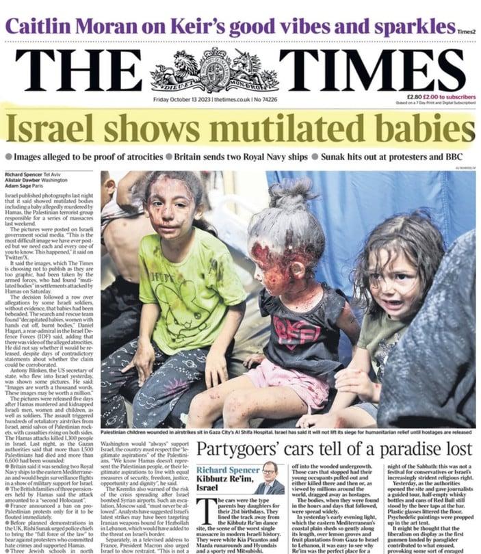 The Times, İsrail'in 'bebek iddiaları' haberinde Gazzeli çocukları kullandı