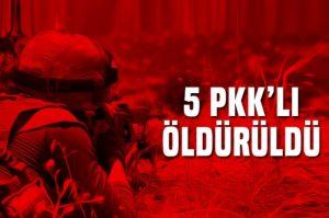 Irak'ın kuzeyinde 5 PKK'lı terörist etkisiz hale getirildi