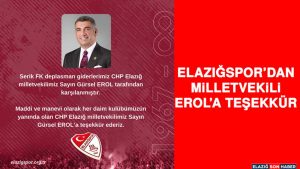 Elazığspor’dan Milletvekili Erol’a Teşekkür