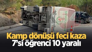 Kamptan dönen öğrencileri taşıyan midibüs devrildi: 10 yaralı