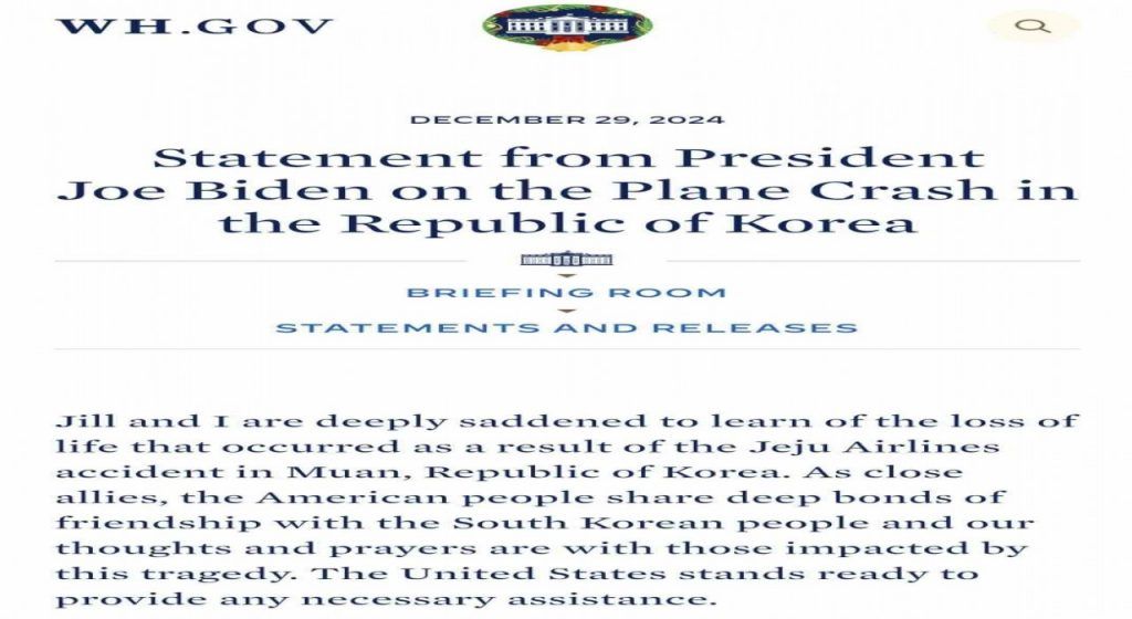 ABD Başkanı Bidendan Güney Koredeki uçak kazası ile ilgili açıklama: “Derin üzüntü duyuyoruz”