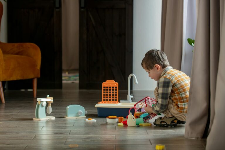 Little boy play with a toys at home