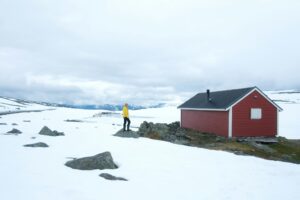 Typical norwegian red wooden house