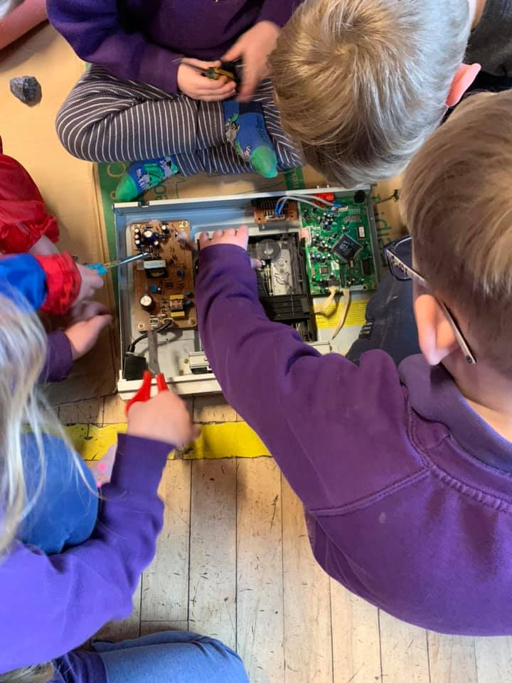 The children doing a bit of engineering