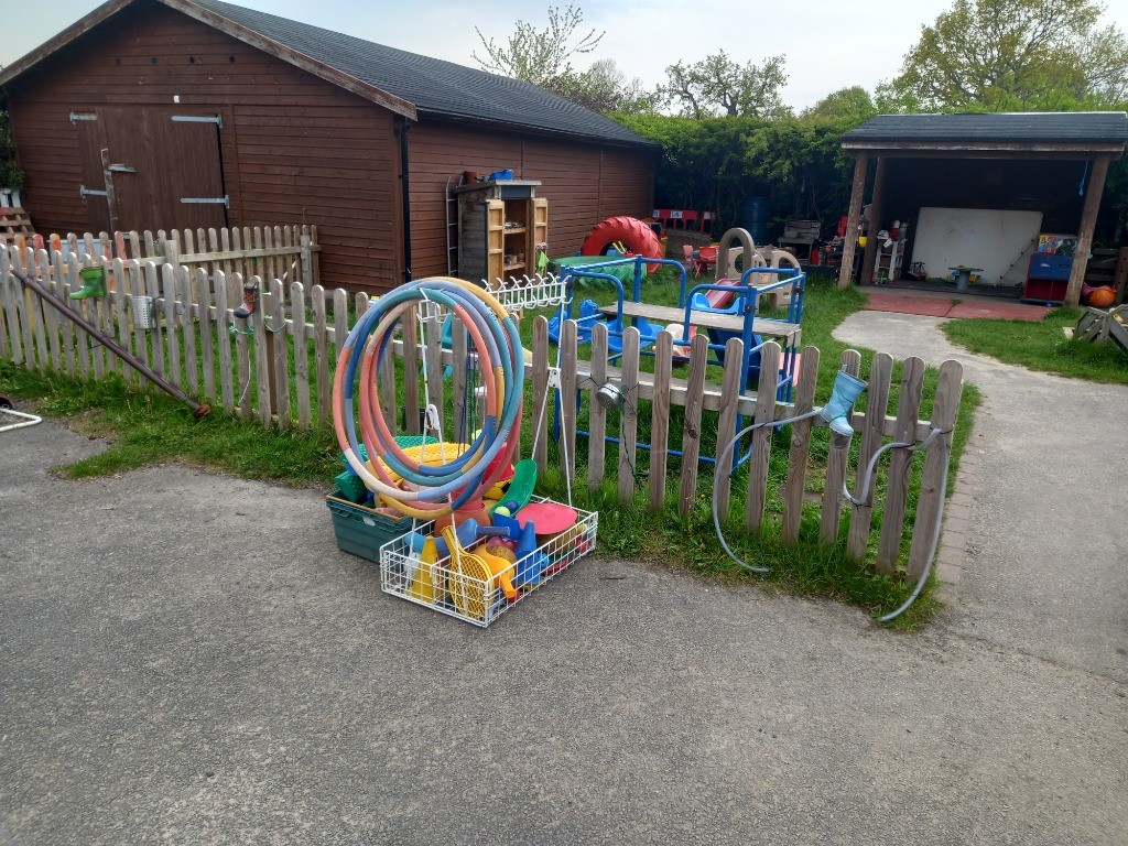 The pre-school outdoor space with hula hoops