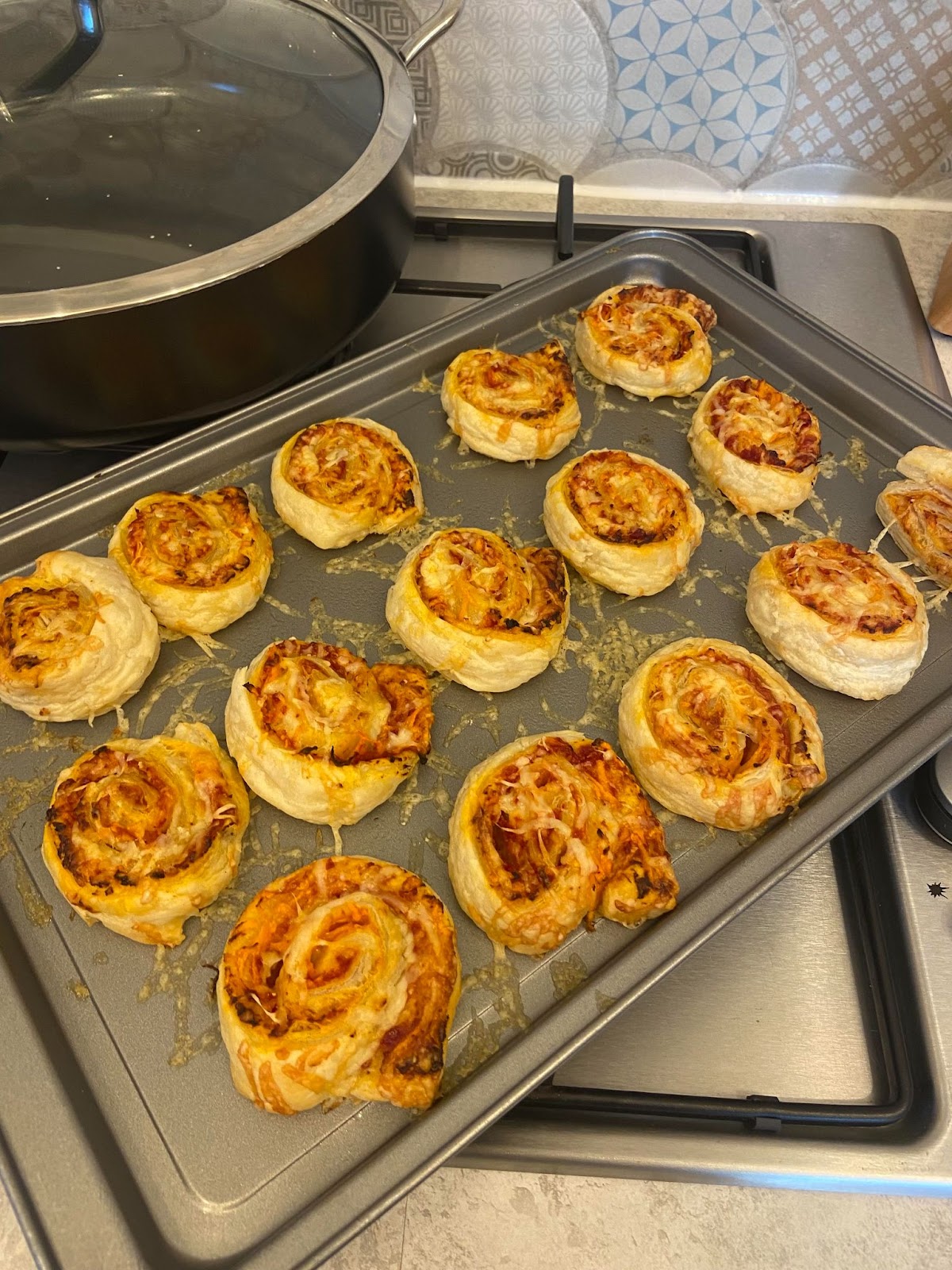 Pinwheels on the baking tray ready to be packed in a lunchbox