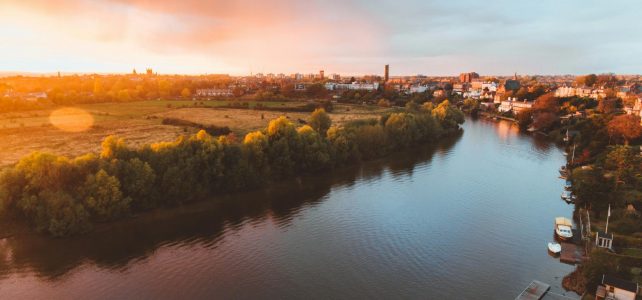 Chester meadows with the sun setting behind