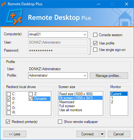 The GUI for Remote Desktop Plus