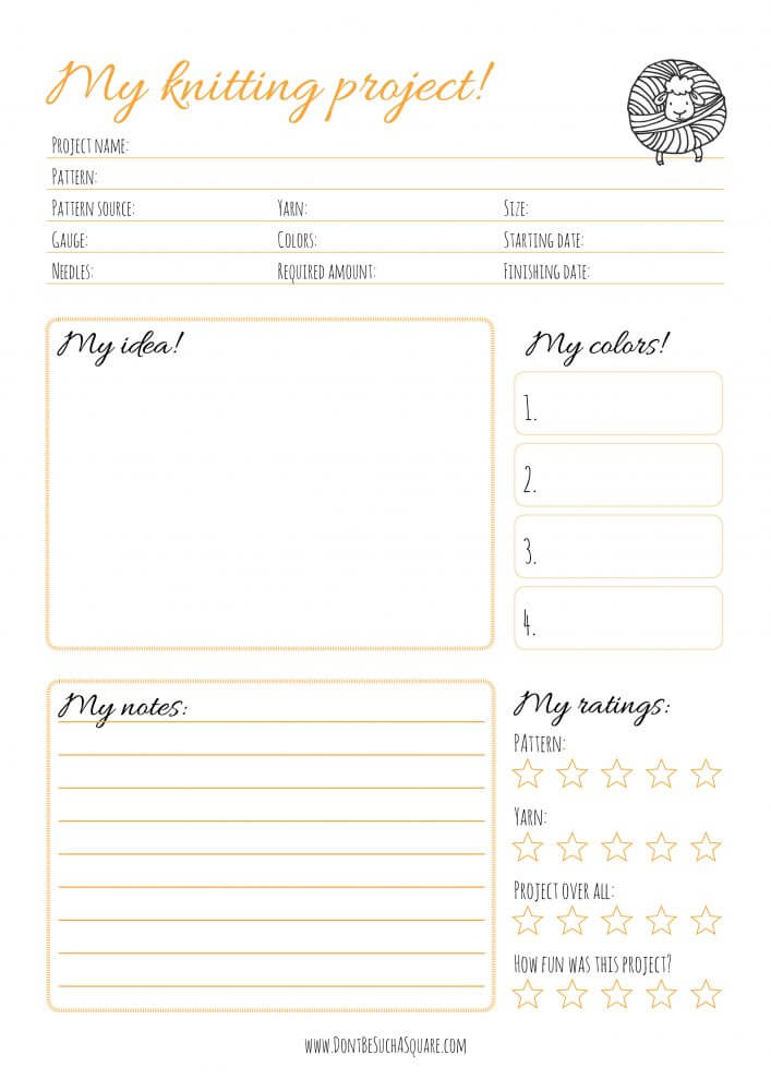 Free Knitting Project Sheets pdf Template