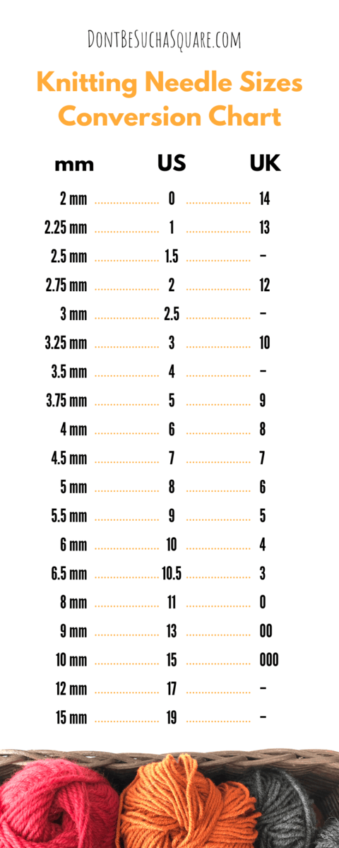 Knitting Needle Size Conversion Chart | Don't Be Such a Square