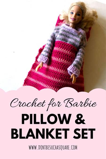 Barbie Pillow Crochet Pattern – Crochet pillow for Barbie to rest her pretty head on with this super easy printable pdf pattern. A perfect beginner pattern!
#CrochetPattern #Barbie #BarbieCrochet #Pillow