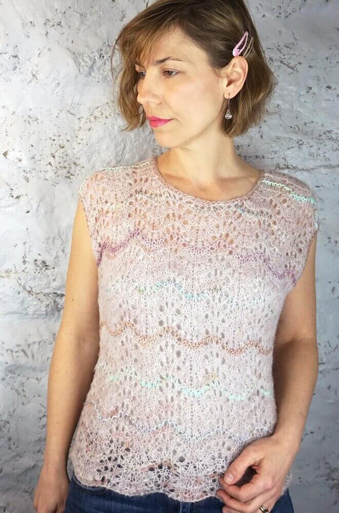 Cupcake is a lacy top designed by knitting designer Stephanie Earp.