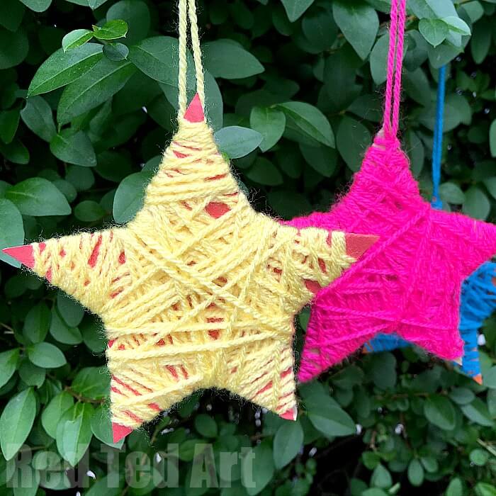 wrapped stars are an easy Christmas yarn craft