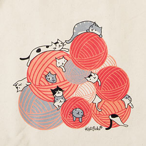 This cute illustration with a pile of cats and yarn can be bought printed on a canvas totebag from KnitPicks