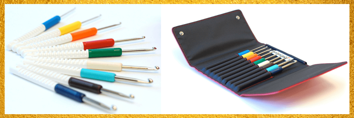 A picture of a colorful set of crochet hooks from Addi