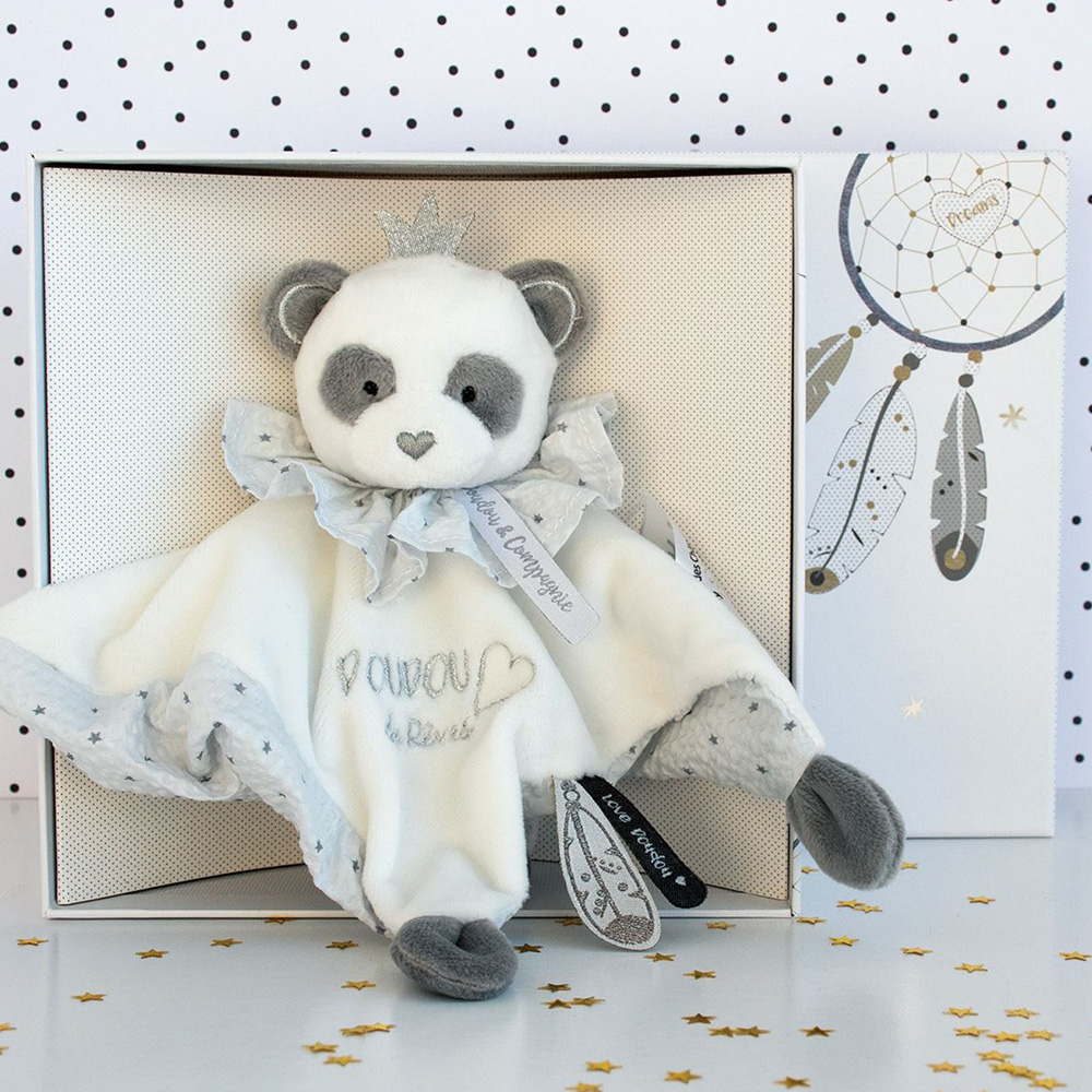 Doudou et Compagnie attrape rêve panda blanc et gris, cadeau de naissance