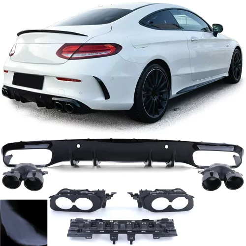 REAR BUMPER DIFFUSER WITH BLACK TIPS FOR MERCEDES BENZ C205 COUPE FROM 2018