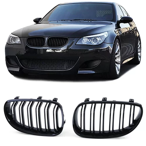 FRONT BUMPER PERFORMANCE DOUBLE BAR GRILL BMW 5 E60/E61 03-10 BLACK GLOSSY