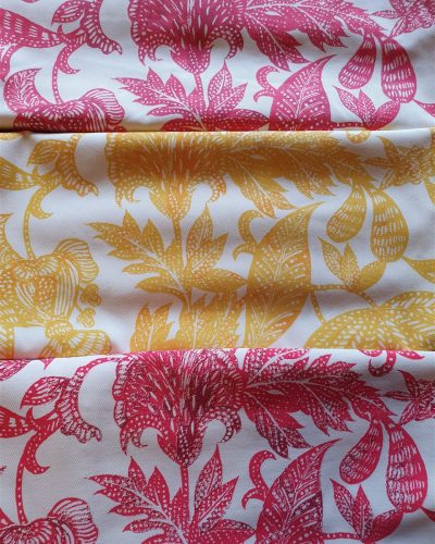 Dragonfly Designs design samples, white, pink and yellow